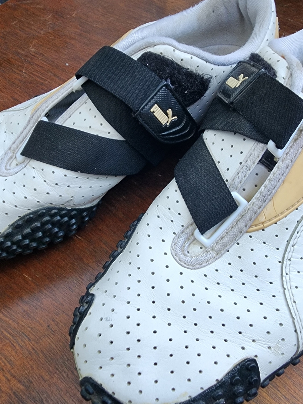 Vintage Puma Mostro Perf Leather Sneakers White Black Y2K Size W 8.5